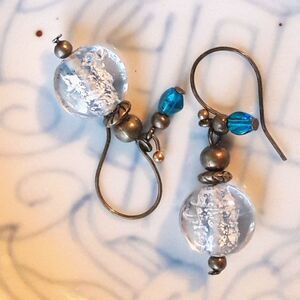 Alternative Romance Blue Glass handmade French Hook earrings Crystalline  511■
